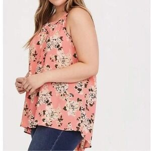 Torrid Size 3 Coral Floral Halter Neck Sleeveless Tank Top Women Plus Size Pink